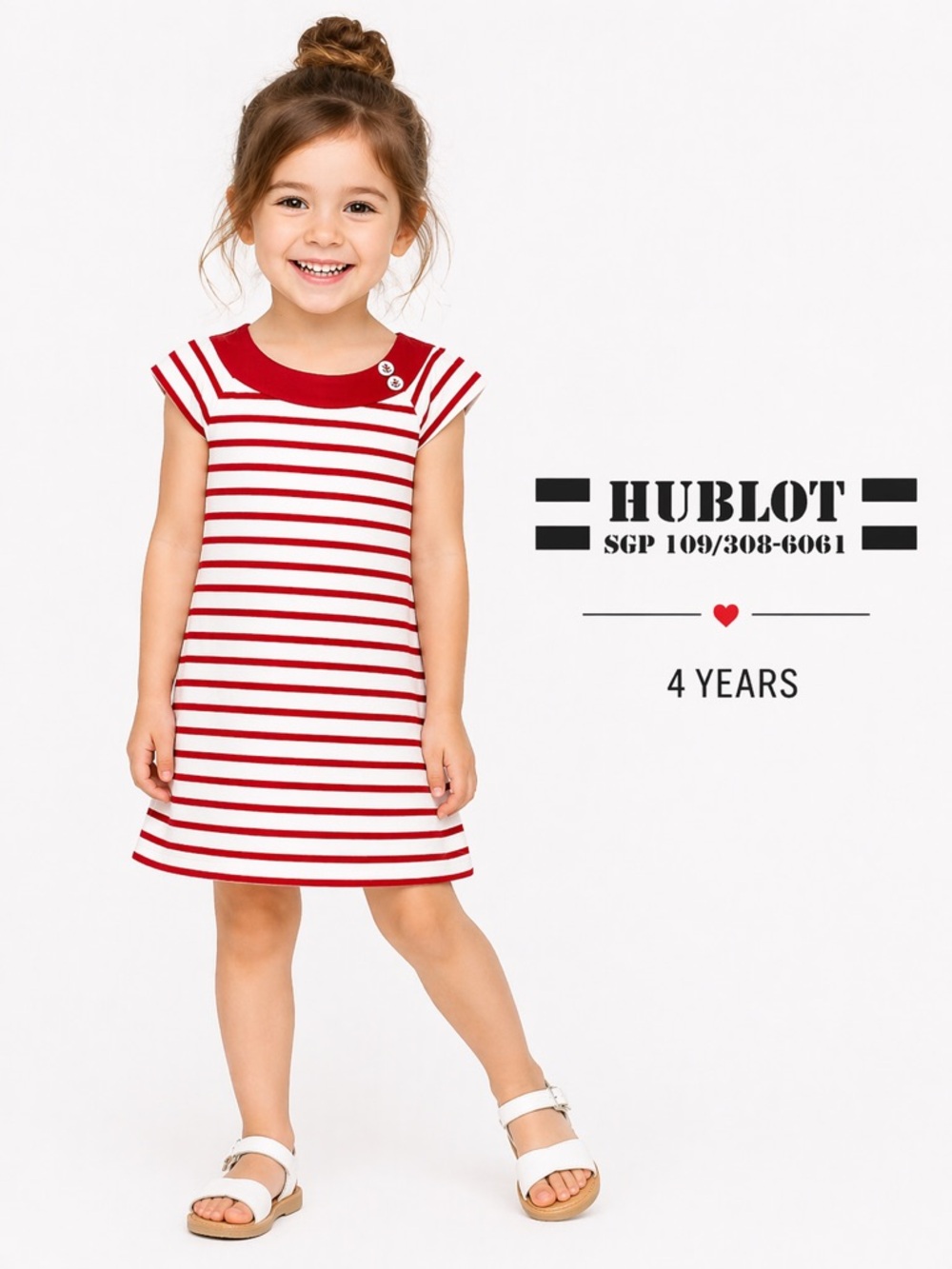 Hublot Girls Red White Striped Sailor Dress Anchor Buttons Size 4Y